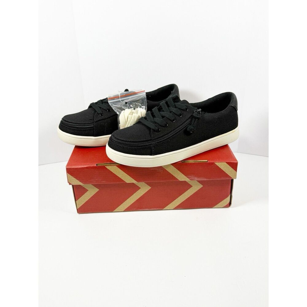 NEW BILLY Footwear Sneaker II Lace-Up Low Top Zip-On Canvas Sporty Black White 7 - Picture 4 of 11
